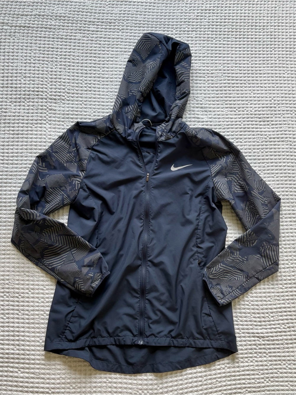 Nike Essential Flash Running Jacket Reflective Geometric Print Navy Night Size M